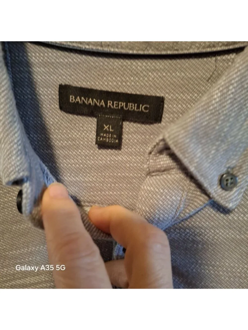 Banana Republic Mens XL Gray Short Sleeve Polo Shirt Button Collar Cotton Blend